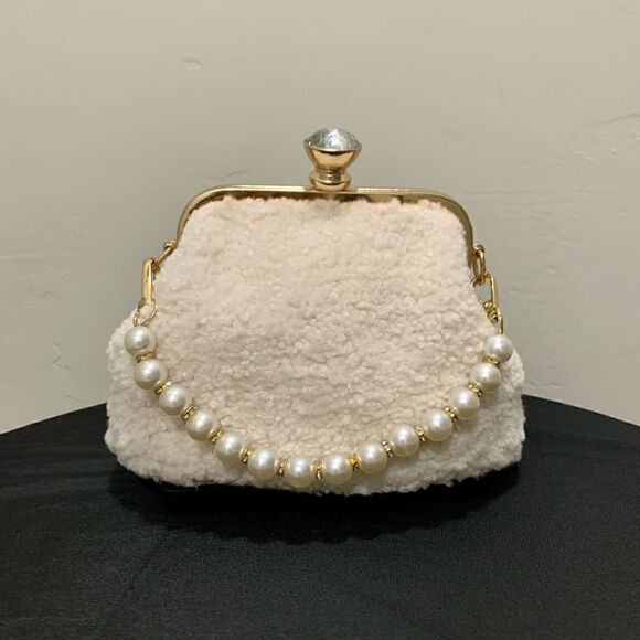 2 Chain Styles Handmade Real Shearling Push lock Clutch/Wristlet/Crossbody - Picture 2 of 11